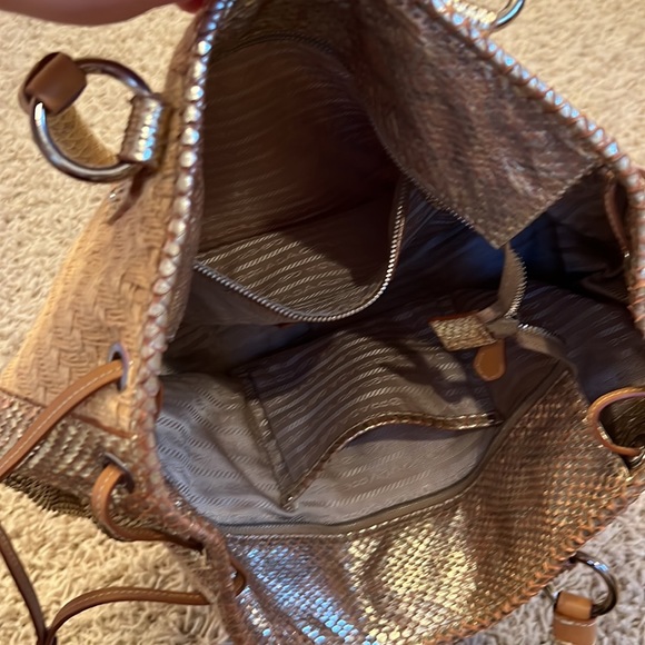 Prada Natural Woven and Metallic Snakeskin Trim Large Tote - Picture 6 of 16
